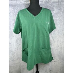 Ave Green Scrub Top Medical‎ Uniform V-Neck Short Sleeve Pockets XL